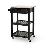 Compact Wooden Kitchen Cart with Wheels Shelves and Drawer by