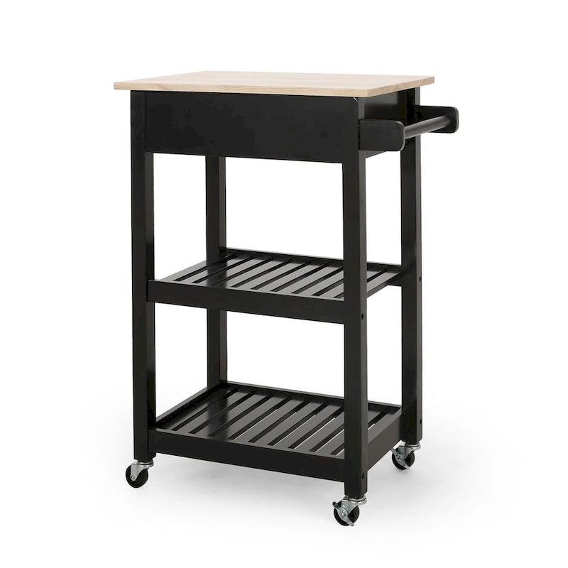 Compact Wooden Kitchen Cart with Wheels Shelves and Drawer by