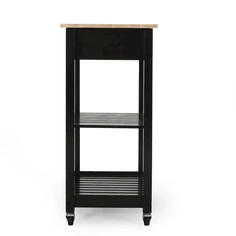 Compact Wooden Kitchen Cart with Wheels Shelves and Drawer by