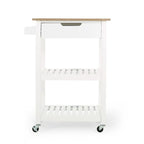 Compact Wooden Kitchen Cart with Wheels Shelves and Drawer by