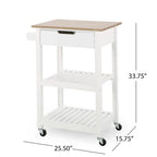 Compact Wooden Kitchen Cart with Wheels Shelves and Drawer by