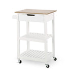 Compact Wooden Kitchen Cart with Wheels Shelves and Drawer by
