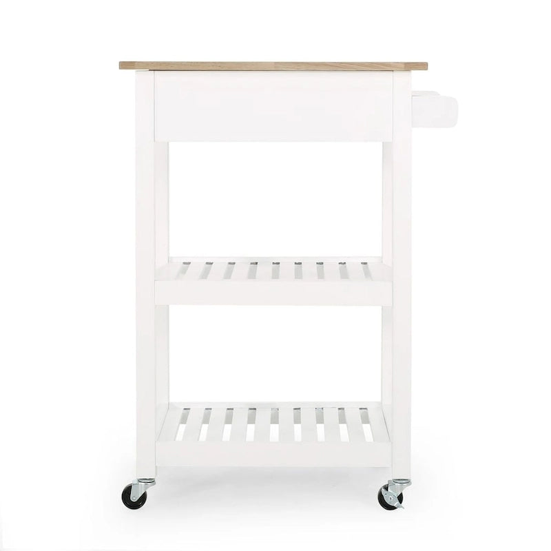 Compact Wooden Kitchen Cart with Wheels Shelves and Drawer by