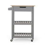 Compact Wooden Kitchen Cart with Wheels Shelves and Drawer by