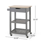 Compact Wooden Kitchen Cart with Wheels Shelves and Drawer by