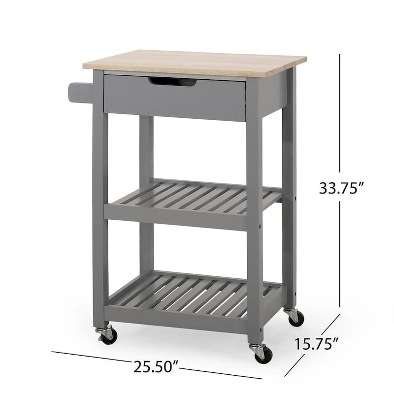 Compact Wooden Kitchen Cart with Wheels Shelves and Drawer by
