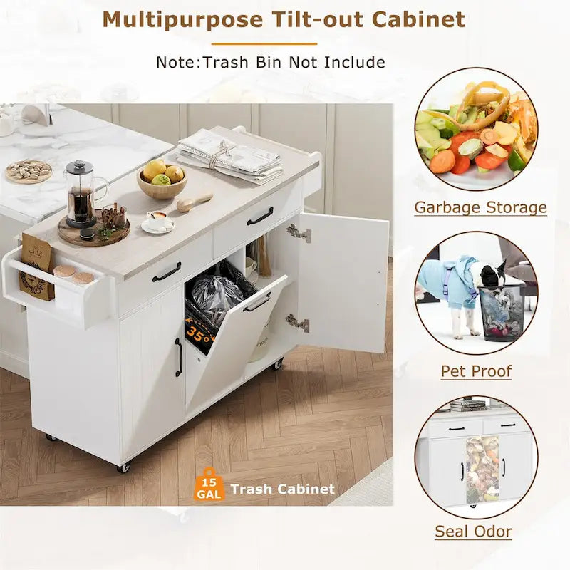 Kitchen Island with Trash Can Storage Cabinet by