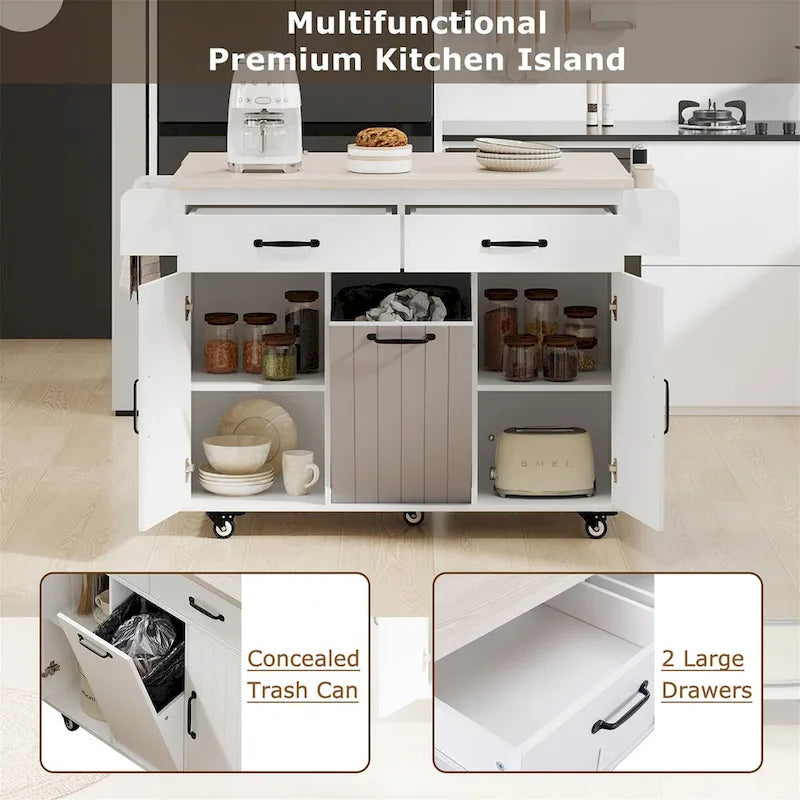 Kitchen Island with Trash Can Storage Cabinet by