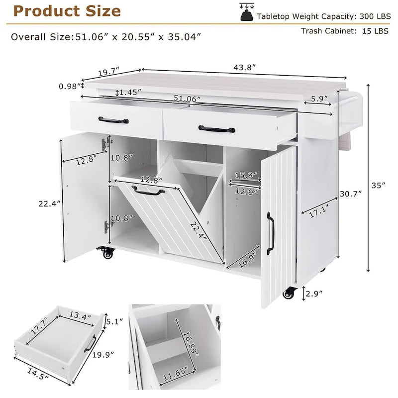Kitchen Island with Trash Can Storage Cabinet by
