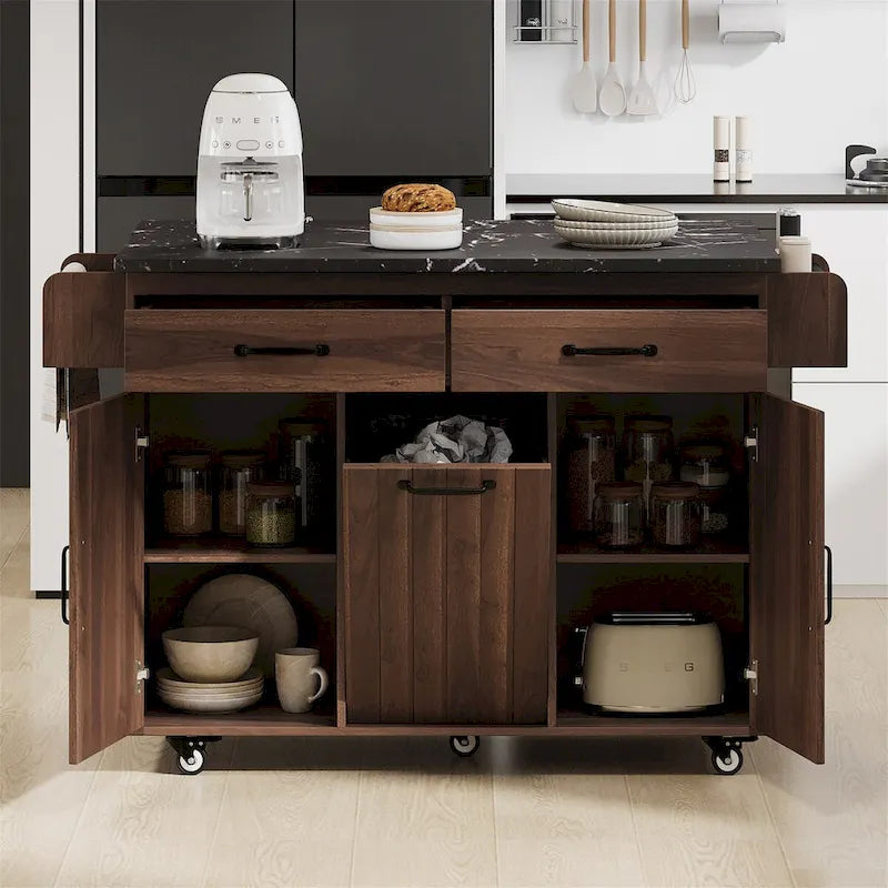 Kitchen Island with Trash Can Storage Cabinet by