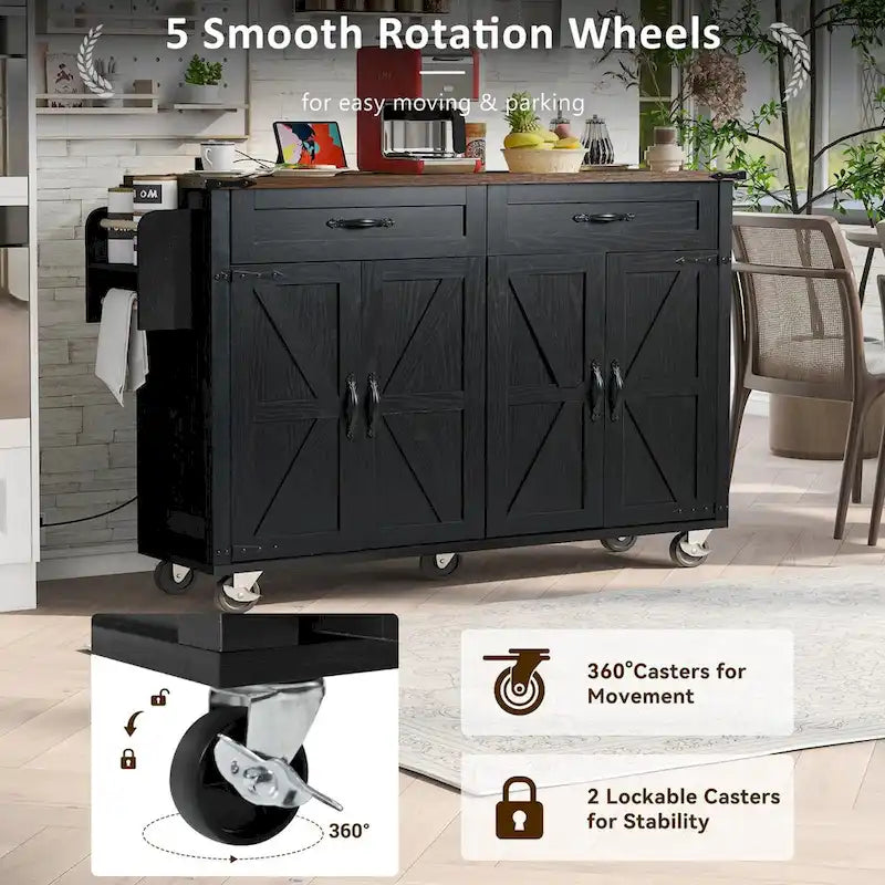 53.5 Farmhouse Kitchen Island with Power Outlet