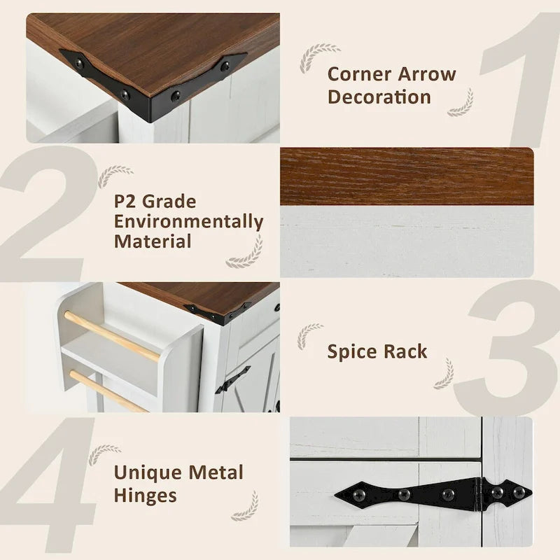 53.5 Farmhouse Kitchen Island with Power Outlet