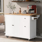 53.9 Width Rolling Kitchen Island with Drop Leaf and 3 Tier Pull Out Cabinet