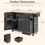 53.9 Width Rolling Kitchen Island with Drop Leaf and 3 Tier Pull Out Cabinet