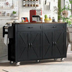 53.5 Farmhouse Kitchen Island - Power Outlet, Drop Leaf, Spice Rack, Drawer, Rolling Cart on Wheels