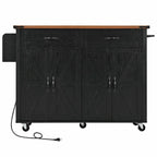 53.5 Farmhouse Kitchen Island - Power Outlet, Drop Leaf, Spice Rack, Drawer, Rolling Cart on Wheels