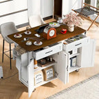 53.5 Farmhouse Kitchen Island - Power Outlet, Drop Leaf, Spice Rack, Drawer, Rolling Cart on Wheels