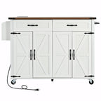 53.5 Farmhouse Kitchen Island - Power Outlet, Drop Leaf, Spice Rack, Drawer, Rolling Cart on Wheels
