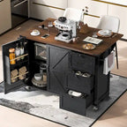54.5 Farmhouse Kitchen Island with Power Outlet, Kitchen Storage Island with Internal Storage Rack, Drop Leaf, Spice Rack