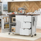 54.5 Farmhouse Kitchen Island with Power Outlet, Kitchen Storage Island with Internal Storage Rack, Drop Leaf, Spice Rack