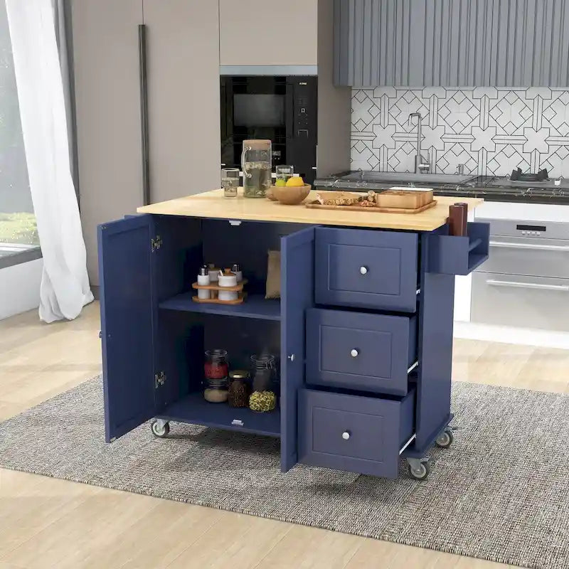 Rolling Mobile Kitchen Island with Locking Wheels Storage Cabinet - 52.76 x 29.5 x 36.81 inches