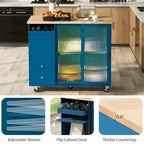 Kitchen Island with Drop Leaf,LED Light Kitchen Cart on Wheels