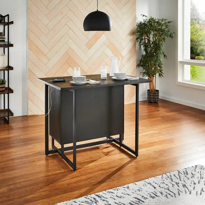 Oyala Black Finish 2-door Kitchen Island with Power and USB outlets by