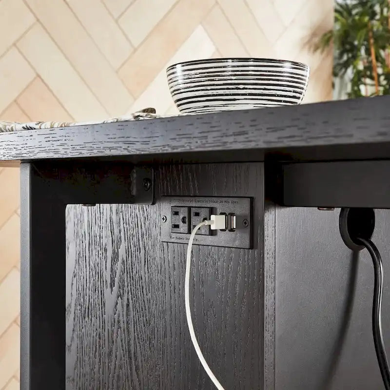 Oyala Black Finish 2-door Kitchen Island with Power and USB outlets by