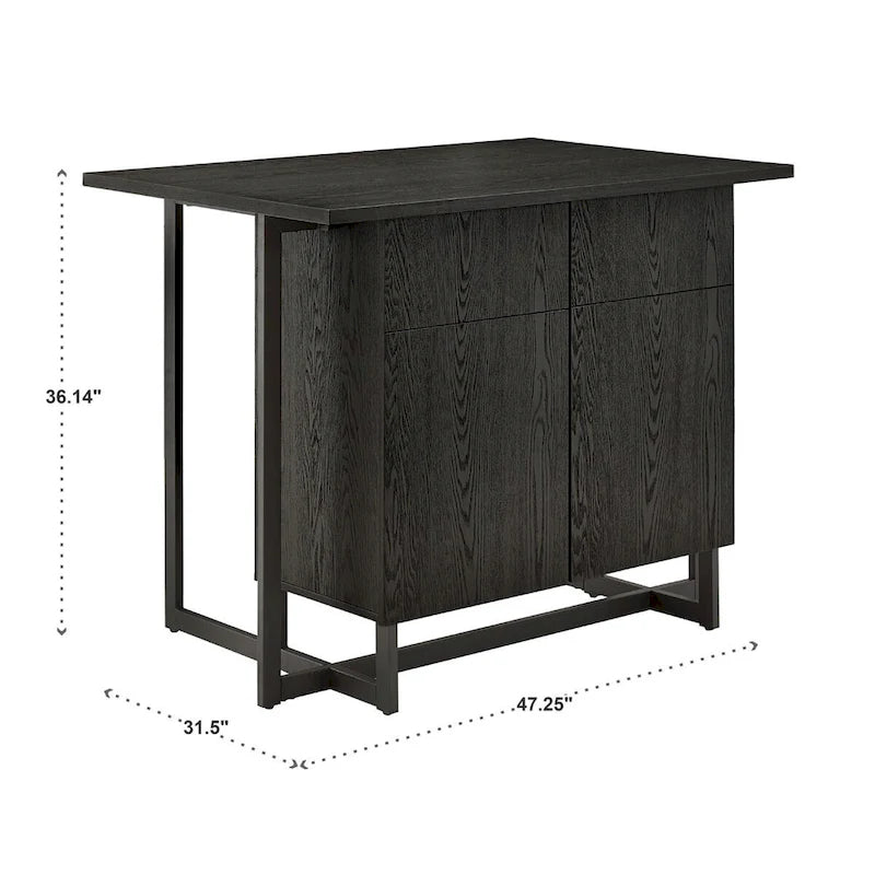 Oyala Black Finish 2-door Kitchen Island with Power and USB outlets by
