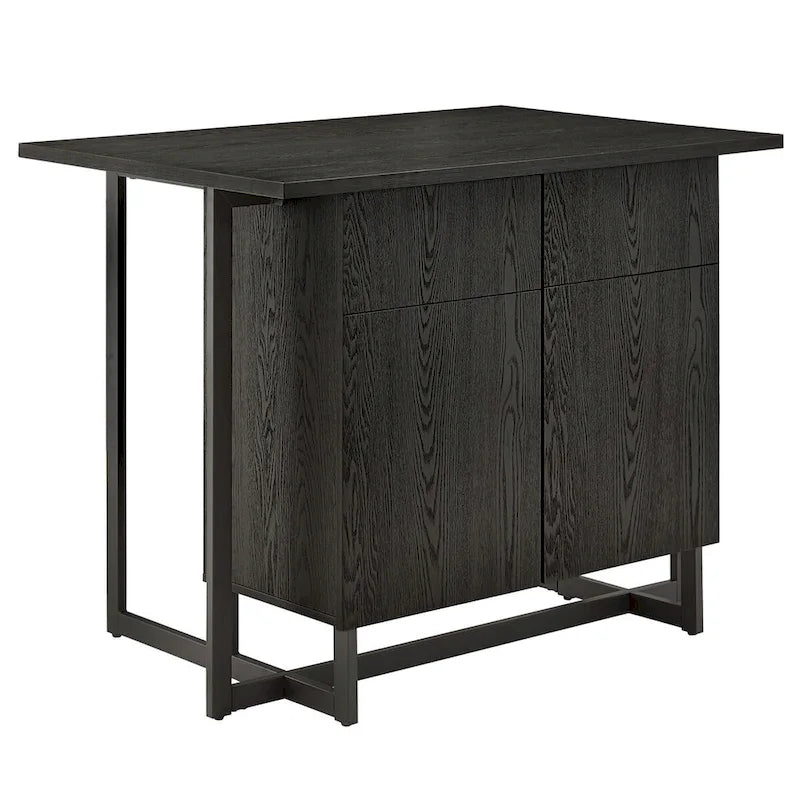 Oyala Black Finish 2-door Kitchen Island with Power and USB outlets by