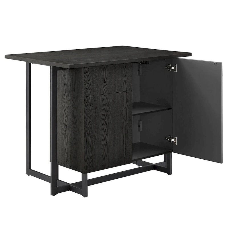 Oyala Black Finish 2-door Kitchen Island with Power and USB outlets by