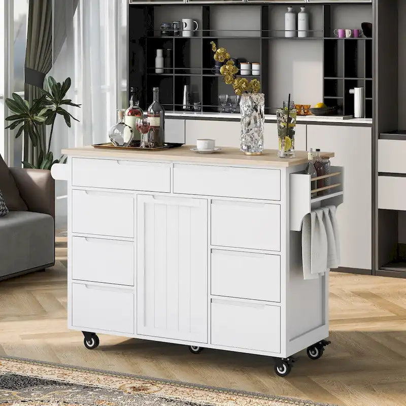8 Drawer Rubber Wood Kitchen Island