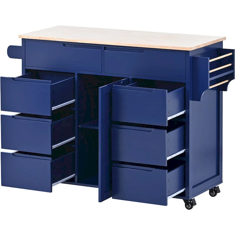 8 Drawer Rubber Wood Kitchen Island