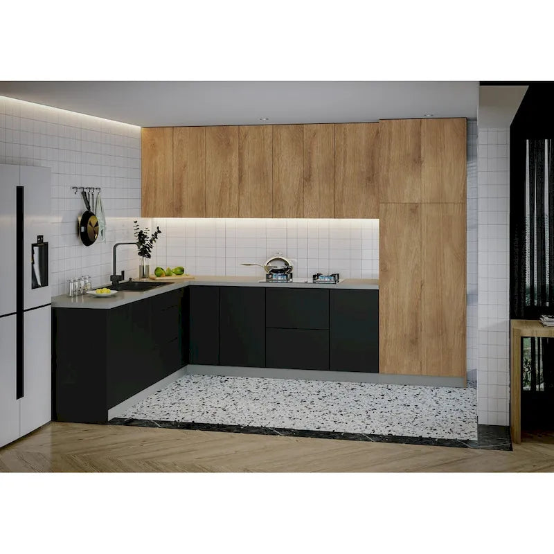 Kitchen Harmony Collection Natural Teak & Black Color Base Size 8x10Ft Wide - 126x96
