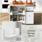 53.9 in. W Kitchen Island Rubberwood Drop-Leaf Countertop on 5 Wheels with Internal Storage Rack and 3 Tier Pull Out Cabinet