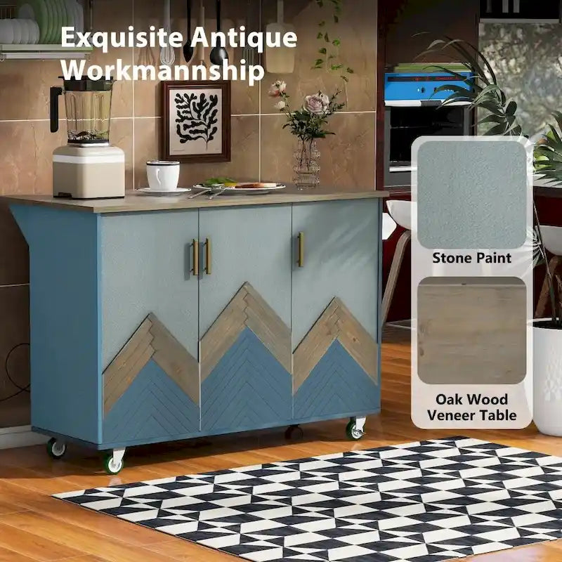 Retro MDF Kitchen Island on Wheels with Drop Leaf and Towel Rack