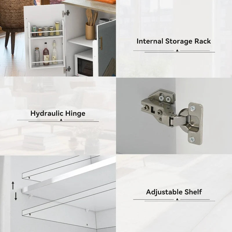 Retro MDF Kitchen Island on Wheels with Drop Leaf and Towel Rack