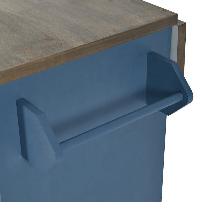 Retro MDF Kitchen Island on Wheels with Drop Leaf and Towel Rack