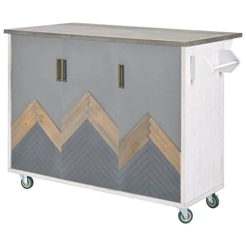 Retro MDF Kitchen Island on Wheels with Drop Leaf and Towel Rack