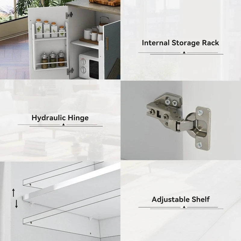 Retro MDF Kitchen Island on Wheels with Drop Leaf and Towel Rack