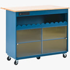 LED Light Kitchen Island on Wheels with Drop Leaf and Power Outlets