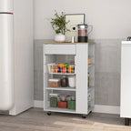 Kitchen Cart, One Drawer, Two Open Shelves, Four Casters -White / Light Oak