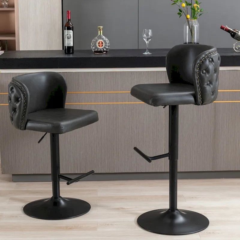 Modern Upholstered Bar Stools with the whole Back Tufted Swivel Barstools Adjusatble Seat Height