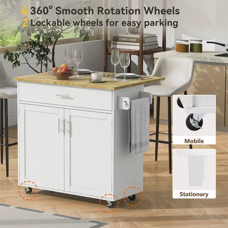 Rolling Kitchen Cart with Adjustable Shelf Tower Rack and Rubber Top - N/A