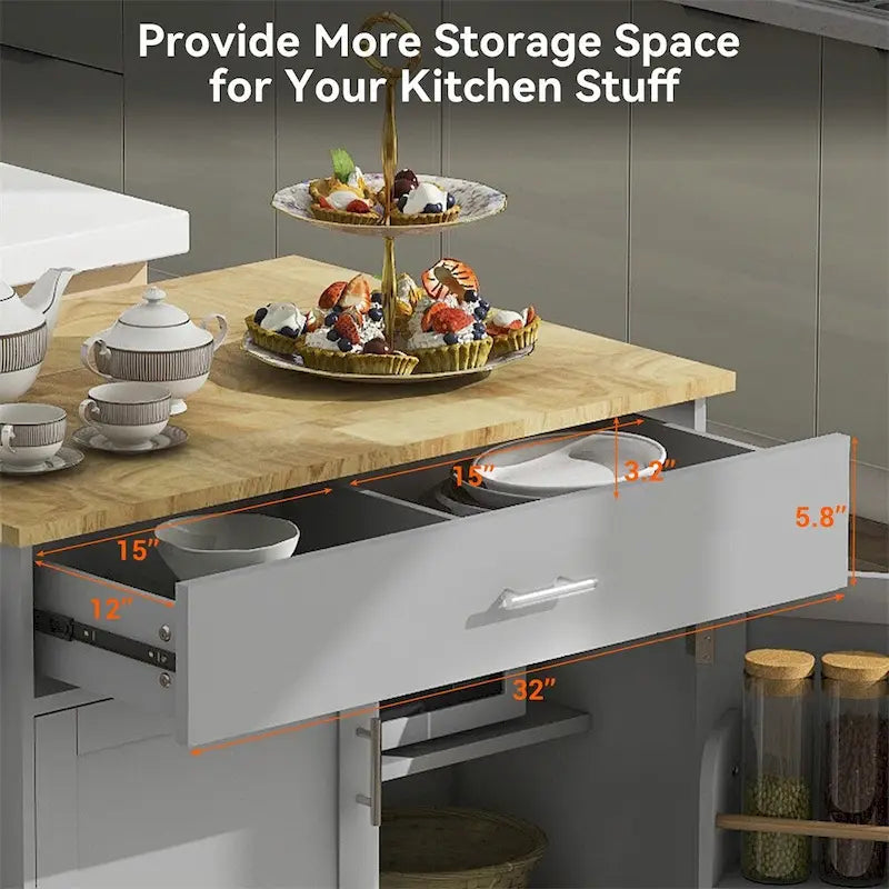 Rolling Kitchen Cart with Adjustable Shelf Tower Rack and Rubber Top - N/A