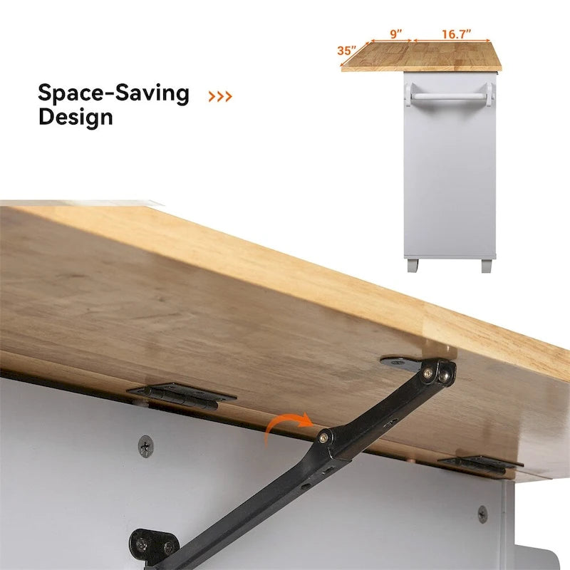 Rolling Kitchen Cart with Adjustable Shelf Tower Rack and Rubber Top - N/A