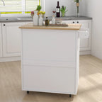 Kitchen Island Rolling Cart with Adjustable Shelves and Towel Rack, Rubberwood Top