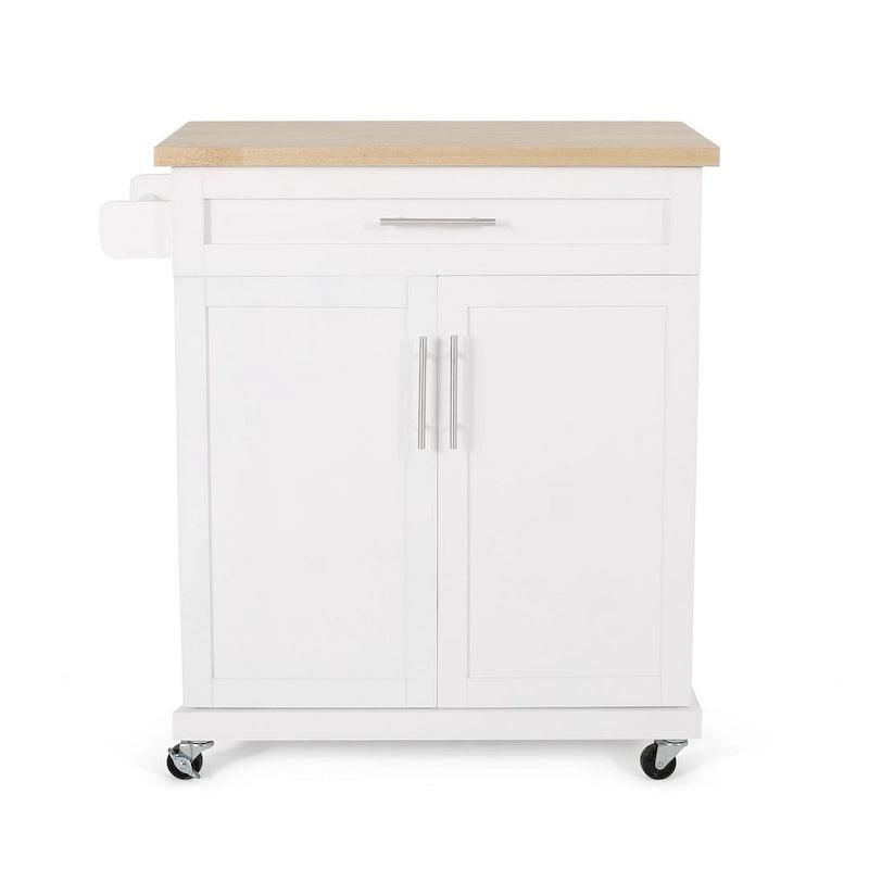 Contemporary Wood Kitchen Cart with Wheels Storage and Wheels by