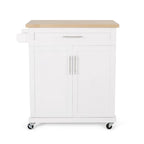 Contemporary Wood Kitchen Cart with Wheels Storage and Wheels by