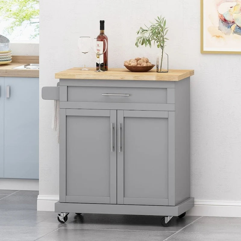 Contemporary Wood Kitchen Cart with Wheels Storage and Wheels by 